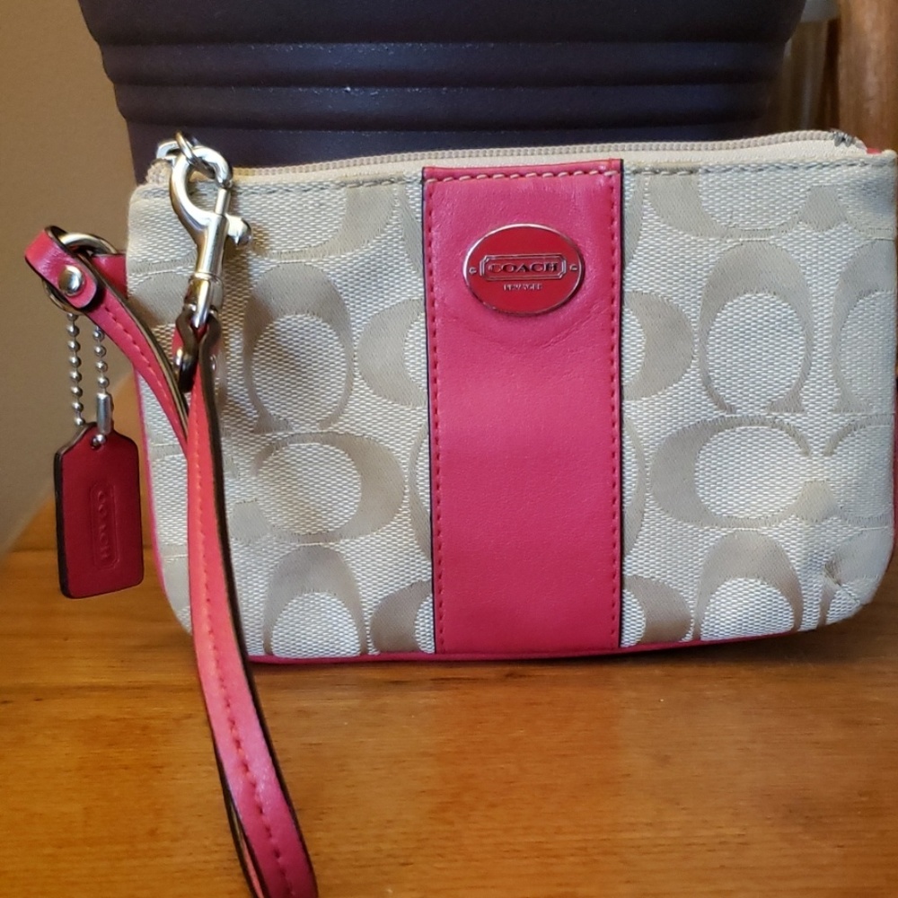 Coach Wristlet Tan and Pink/Coral